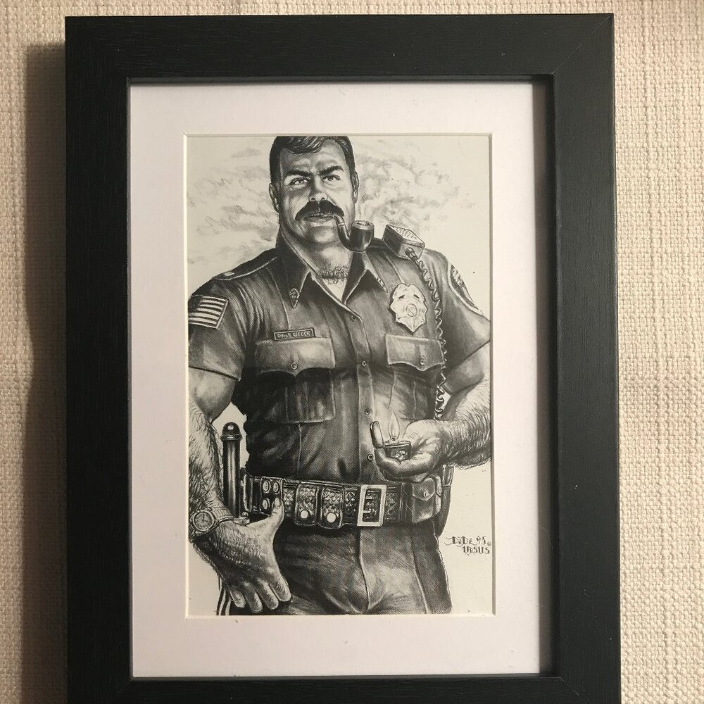 DaDe Ursus Matted & Framed Card Art Hairy Bear Police Pipe Smoker